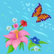 background of colorful butterflies flying and flowers N7