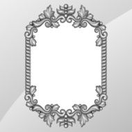 Baroque ornamental antique silver frame on white background