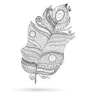 Ethnic doodle feather on white background N2