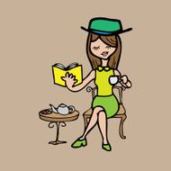 Girl tea break and book