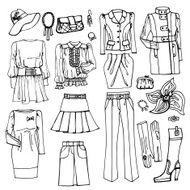 Outline Sketch Females clothing and accessories set