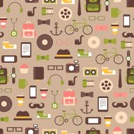 Seamless pattern of hipster style elements and icons set