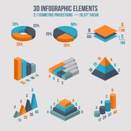 Isometric 3d vector sign Pie and donut chart layers graphs