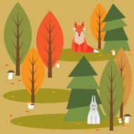 autumn abstract vector forest cartoon background with geometric animals N4