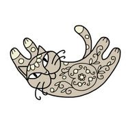 Art cat with floral ornament for your design N4