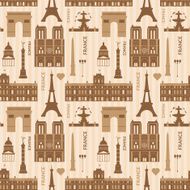 Landmarks of Paris monochrome seamless pattern