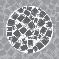 Shopping bags icon set with seamless pattern in background