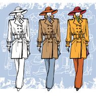 Fashion girl in hat Sketch style Grunge background