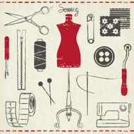 Vintage hand drawn sewing related symbols on paper background 2