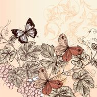 Floral background with grape and butterflies