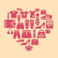 Clothing and Accessories Icons in Heart Shape