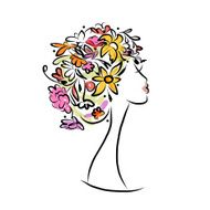 Female profile with floral hairstyle for your design N6