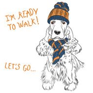 Vector Funny Cartoon Hipster Dog English Cocker Spaniel Sitting N3
