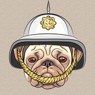 vector funny cartoon dog pug in the British helmet N2