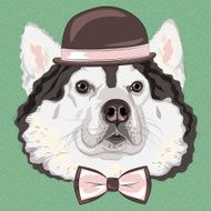 vector funny cartoon hipster Alaskan Malamute dog