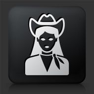 Black Square Button with Cowgirl Icon