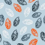 Seamless pattern with leaves on light blue background
