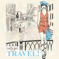 Vector lovely fashion girl on a Venice background N5