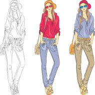 Vector beautiful fashion girls top models with glasses