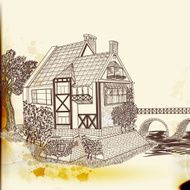 Hand drawn vector house in vintage style