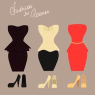 Fashion set of elegant dresses with shoes for woman