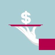 Hand holding a tray Dollar symbol in the tray
