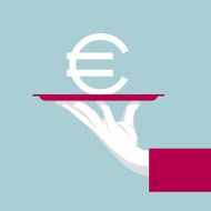 Hand holding a tray Euro symbol in the tray