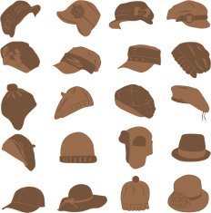 collection of caps and hats