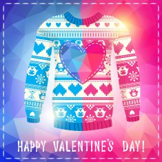 Valentine's day greeting card Warm sweater with owls and hearts N2