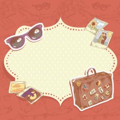 Travel postcard with suitcase and stickers N2