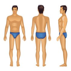 Full length views of a standing smile brunet man