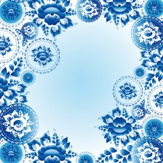 Vintage ornament pattern with blue flowers and leaves Vector