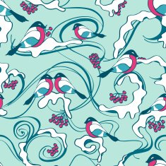 Seamless pattern of bullfinch birds