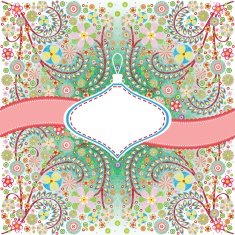 Christmas card with decoration shape banner and ribbon