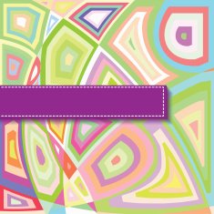 Greeting card with random shape background and purple ribbon