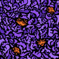 Abstract violet orange and black seamless pattern with floral background