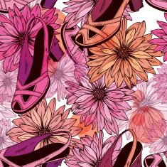 Women's shoes and flowers - seamless pattern