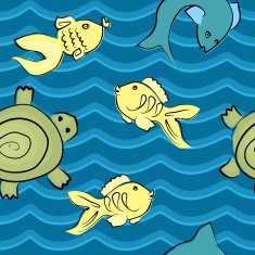 fish and turtle in wave seamless pattern