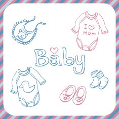sketch pastel color baby clothes bib sock & shoe N2