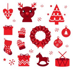 Retro woman with christmas balls isolated on white