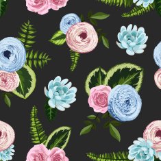 Seamless vintage pattern with painted flower leaves and plants N5