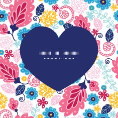Vector fairytale flowers heart silhouette pattern frame N2