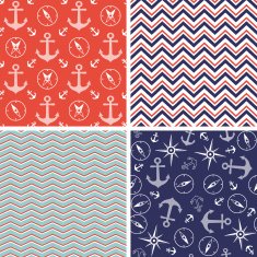 Seamless pattern with marine anchor and wind rose symbols