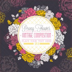 Peony Flower Vintage Composition N3