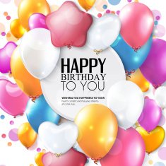 Vector birthday card with balloons and confetti N12