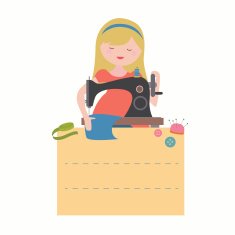 Concept card with sewing girl