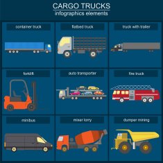 Set of elements cargo transportation trucks