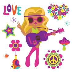 Blonde hippie girl with guitar