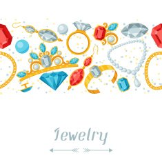 Seamless pattern with beautiful jewelry and precious stones N3