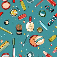 Colorful Makeup Seamless Pattern on Blue